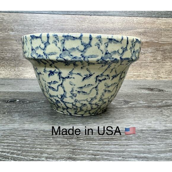 Vintage R.R.P. Co. 7.25" Mixing Bowl Blue Spongeware Roseville Ohio USA - Picture 1 of 11